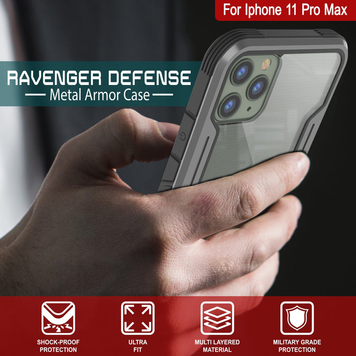 Punkcase iPhone 11 Pro Max ravenger Case Protective Military Grade Multilayer Cover [Grey-Black] (Color in image: Red)
