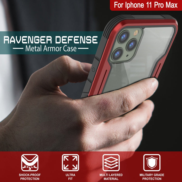 Punkcase iPhone 11 Pro Max ravenger Case Protective Military Grade Multilayer Cover [Red] (Color in image: Black)