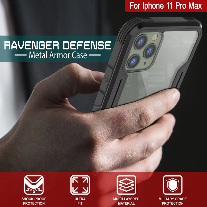 Punkcase iPhone 11 Pro Max ravenger Case Protective Military Grade Multilayer Cover [Black] (Color in image: Grey-Black)