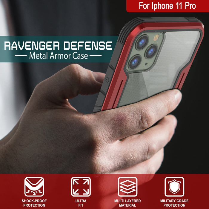 Punkcase iPhone 11 ravenger Case Protective Military Grade Multilayer Cover [Red] (Color in image: Black)