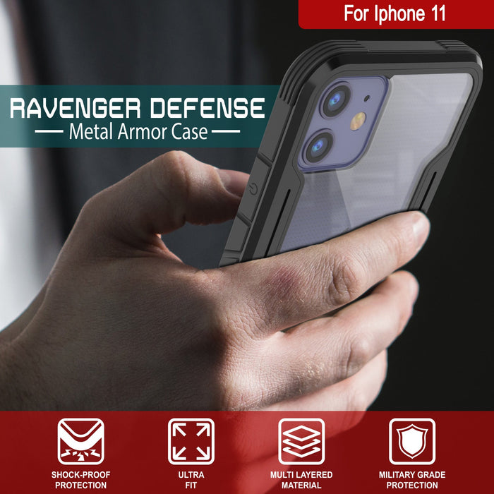 Punkcase iPhone 11 ravenger Case Protective Military Grade Multilayer Cover [Black] (Color in image: Grey-Black)