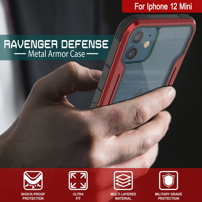 Punkcase iPhone 12 Mini ravenger Case Protective Military Grade Multilayer Cover [Red] (Color in image: Black)