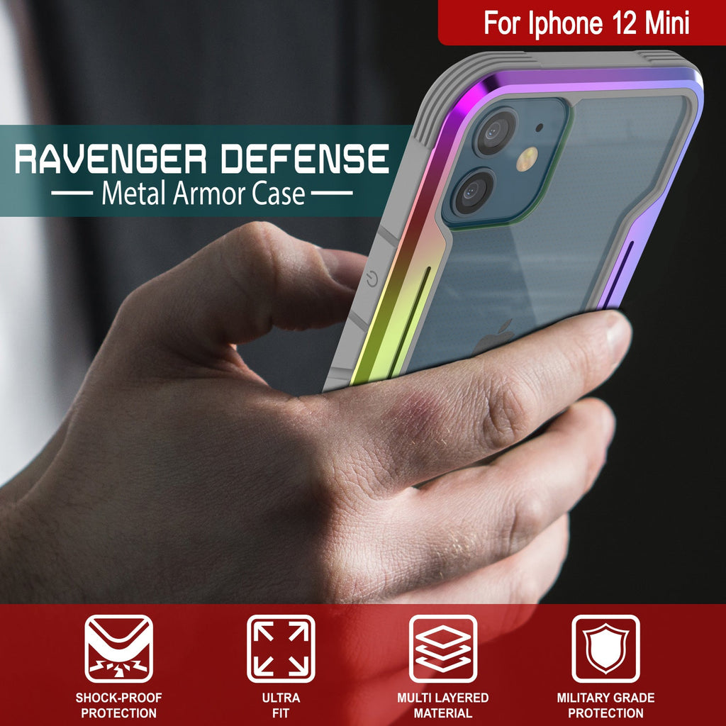 Punkcase iPhone 12 Mini ravenger Case Protective Military Grade Multilayer Cover [Rainbow] (Color in image: Red)