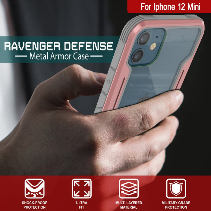 Punkcase iPhone 12 Mini ravenger Case Protective Military Grade Multilayer Cover [Rose-Gold] (Color in image: Black)