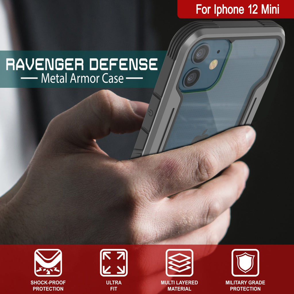 Punkcase iPhone 12 Mini ravenger Case Protective Military Grade Multilayer Cover [Grey-Black] (Color in image: Red)