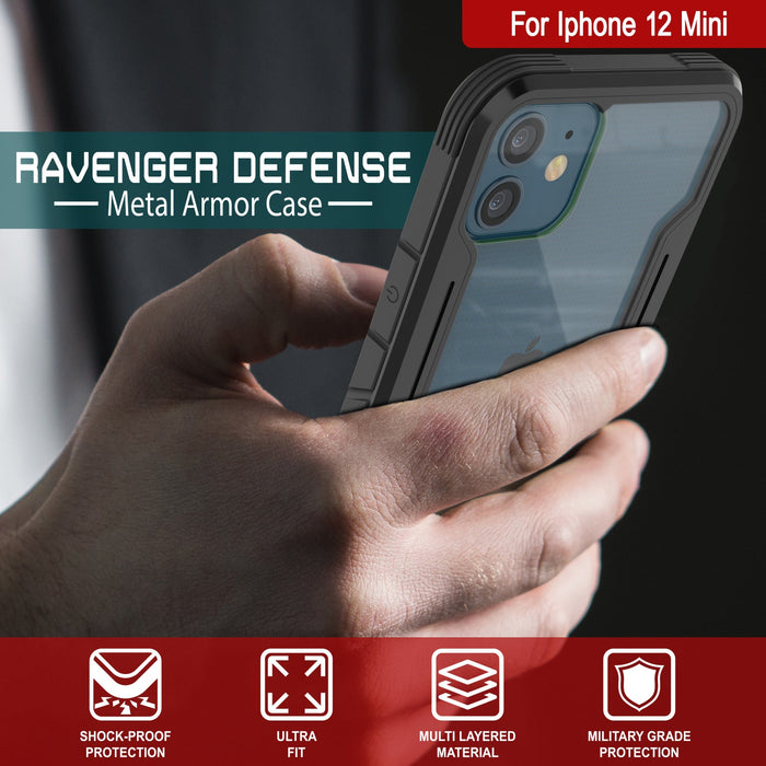 Punkcase iPhone 12 Mini ravenger Case Protective Military Grade Multilayer Cover [Black] (Color in image: Grey-Black)