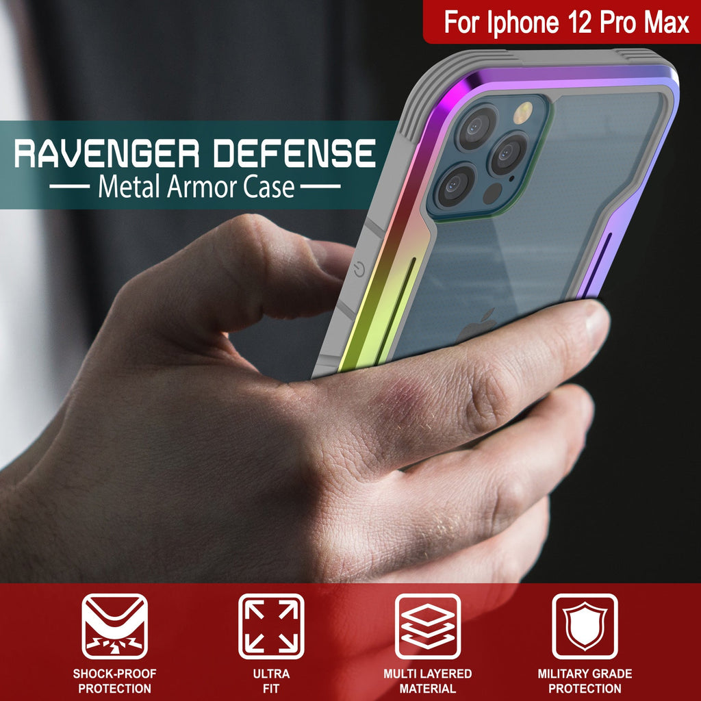 Punkcase iPhone 12 Pro Max ravenger Case Protective Military Grade Multilayer Cover [Rainbow] (Color in image: Red)