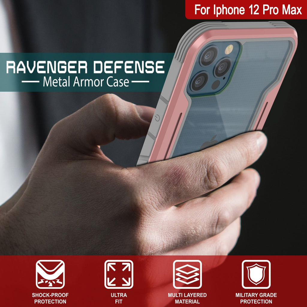 Punkcase iPhone 12 Pro Max ravenger Case Protective Military Grade Multilayer Cover [Rose-Gold] (Color in image: Black)