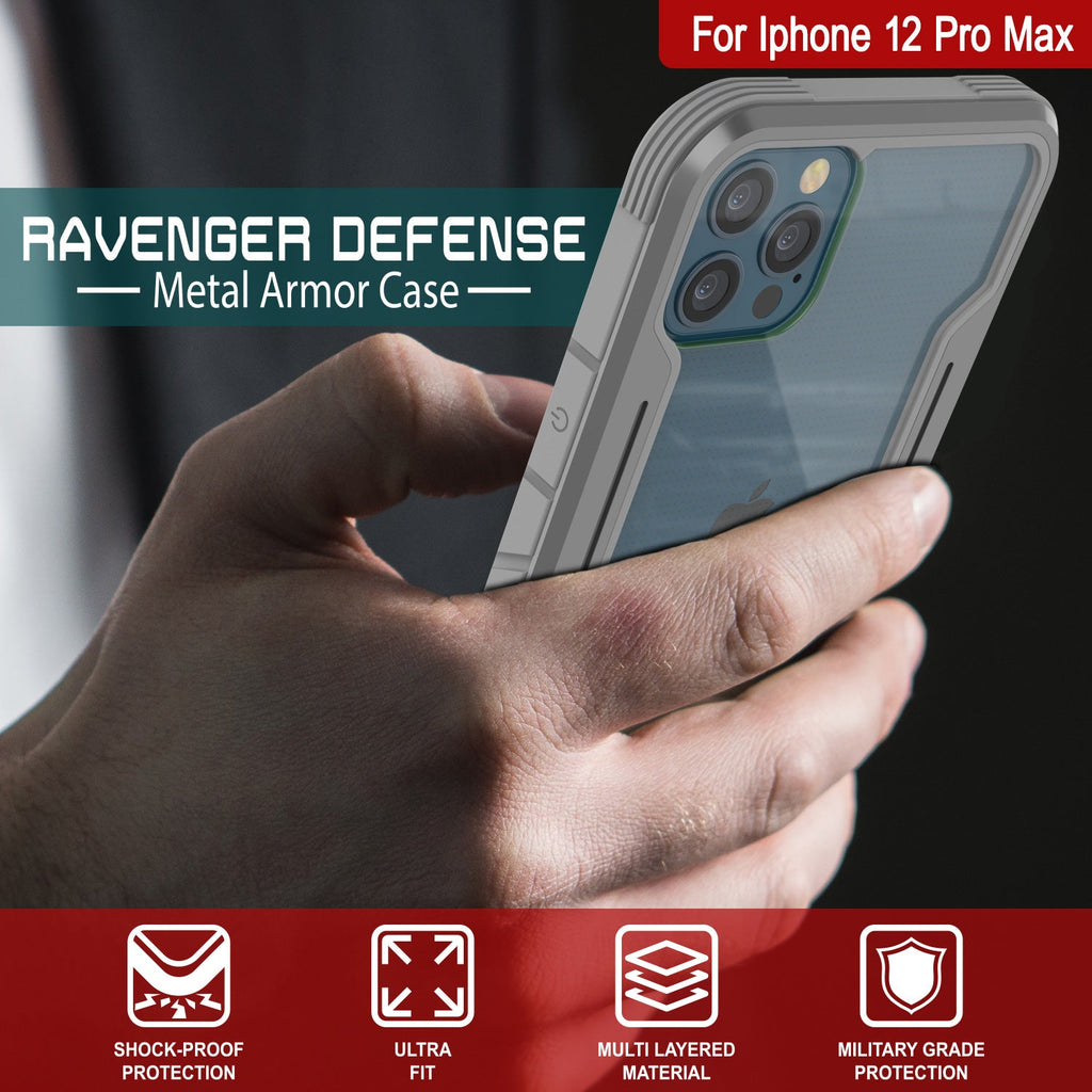 Punkcase iPhone 12 Pro Max ravenger Case Protective Military Grade Multilayer Cover [Grey] (Color in image: Red)