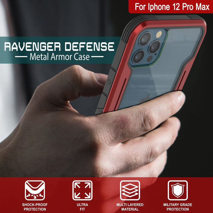 Punkcase iPhone 12 Pro Max ravenger Case Protective Military Grade Multilayer Cover [Red] (Color in image: Black)