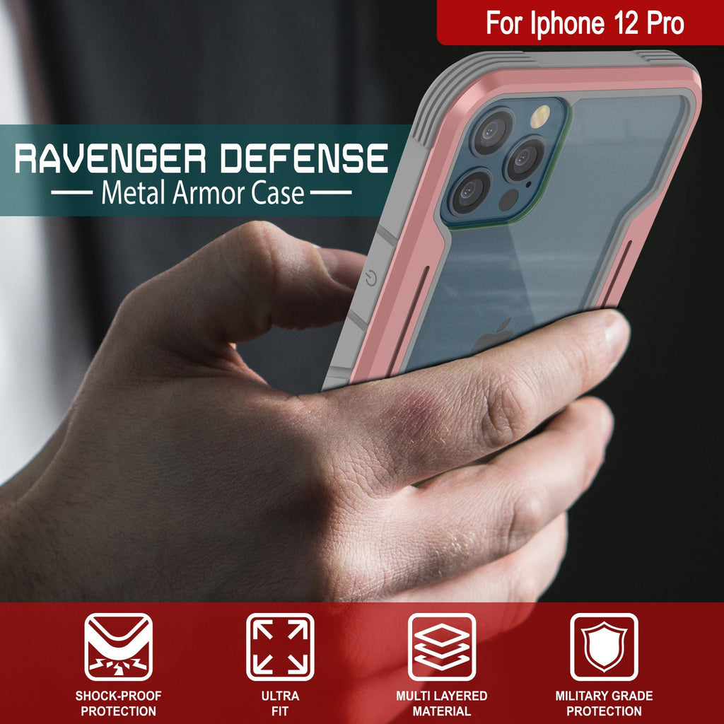 Punkcase iPhone 12 Pro ravenger Case Protective Military Grade Multilayer Cover [Rose-Gold] (Color in image: Black)