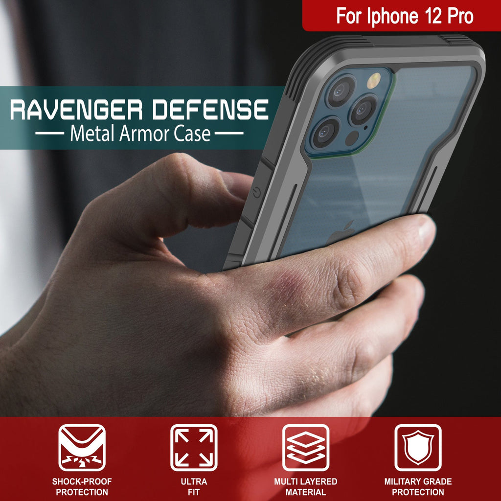 Punkcase iPhone 12 Pro ravenger Case Protective Military Grade Multilayer Cover [Grey-Black] (Color in image: Red)