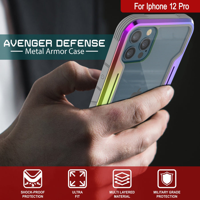 Punkcase iPhone 12 Pro ravenger Case Protective Military Grade Multilayer Cover [Rainbow] (Color in image: Red)