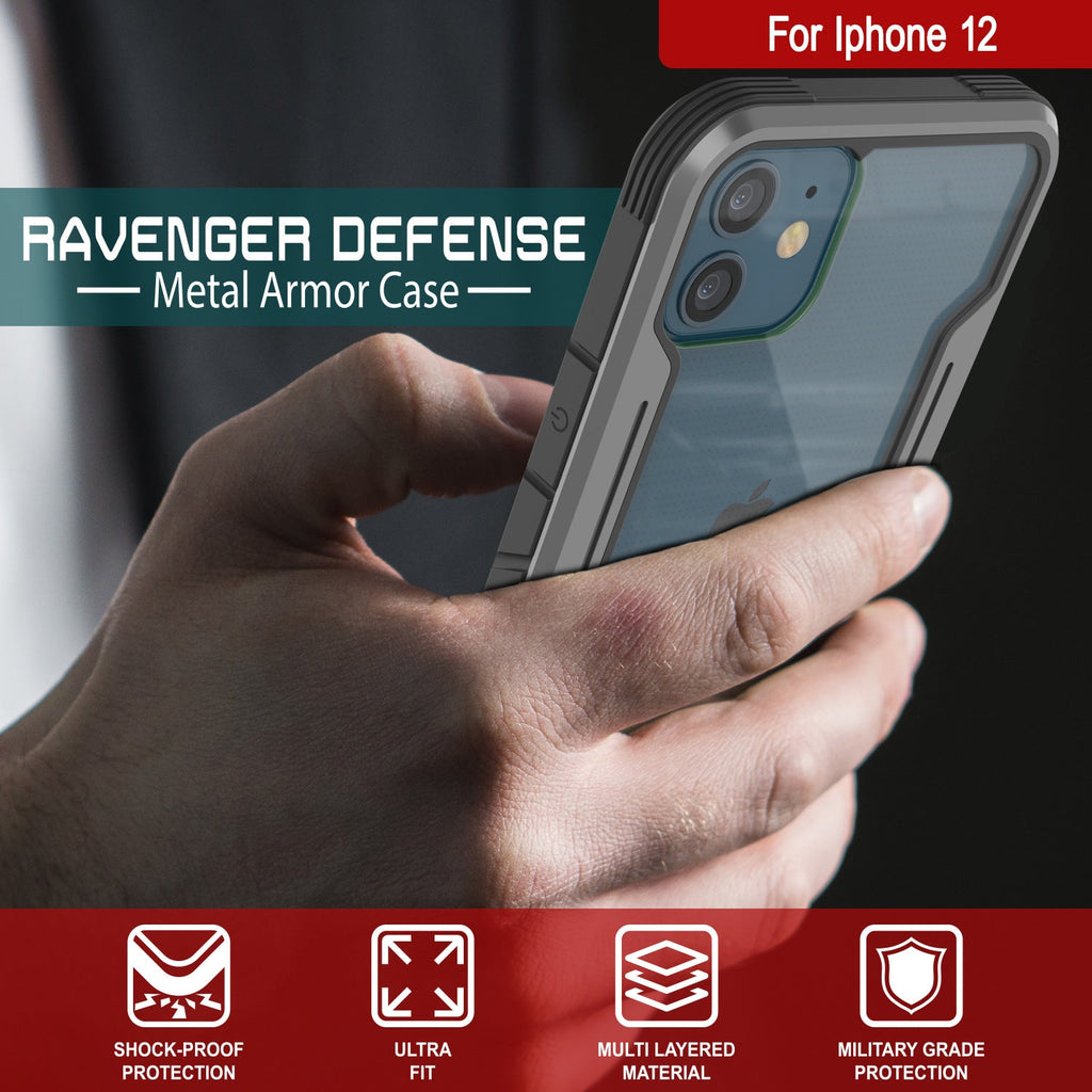 Punkcase iPhone 12 ravenger Case Protective Military Grade Multilayer Cover [Grey-Black] (Color in image: Red)