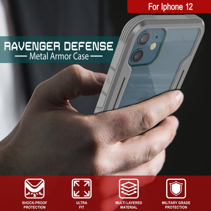 Punkcase iPhone 12 ravenger Case Protective Military Grade Multilayer Cover [Grey] (Color in image: Red)