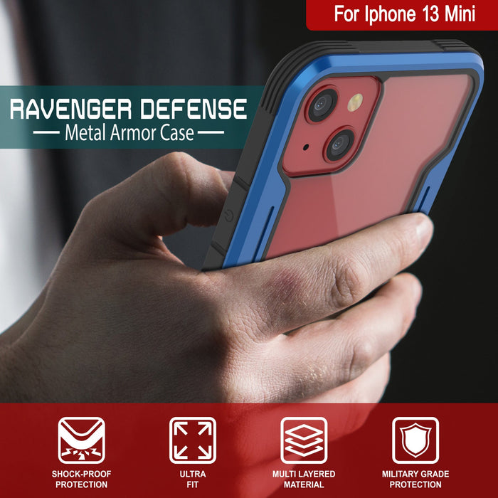 Punkcase iPhone 13 Mini ravenger Case Protective Military Grade Multilayer Cover [Navy Blue] (Color in image: Grey-Black)