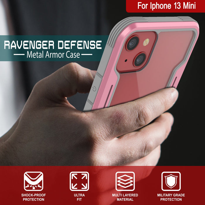 Punkcase iPhone 13 Mini ravenger Case Protective Military Grade Multilayer Cover [Rose-Gold] (Color in image: Black)