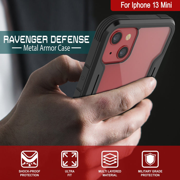 Punkcase iPhone 13 Mini ravenger Case Protective Military Grade Multilayer Cover [Black] (Color in image: Grey-Black)