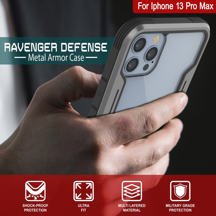 Punkcase iPhone 13 Pro Max ravenger Case Protective Military Grade Multilayer Cover [Grey-Black] (Color in image: Red)