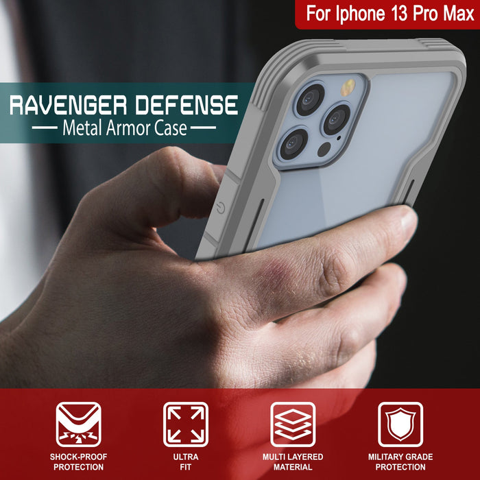 Punkcase iPhone 13 Pro Max ravenger Case Protective Military Grade Multilayer Cover [Grey] (Color in image: Red)