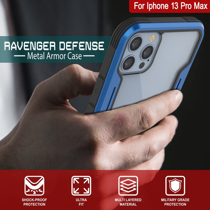 Punkcase iPhone 13 Pro Max ravenger Case Protective Military Grade Multilayer Cover [Navy Blue] (Color in image: Grey-Black)