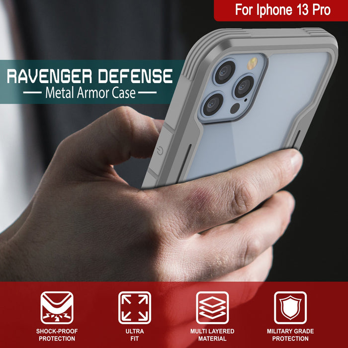 Punkcase iPhone 13 Pro ravenger Case Protective Military Grade Multilayer Cover [Grey] (Color in image: Red)