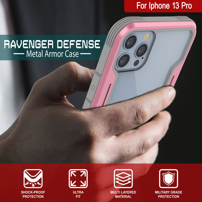 Punkcase iPhone 13 Pro ravenger Case Protective Military Grade Multilayer Cover [Rose-Gold] (Color in image: Black)
