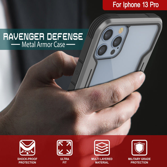 Punkcase iPhone 13 Pro ravenger Case Protective Military Grade Multilayer Cover [Grey-Black] (Color in image: Red)