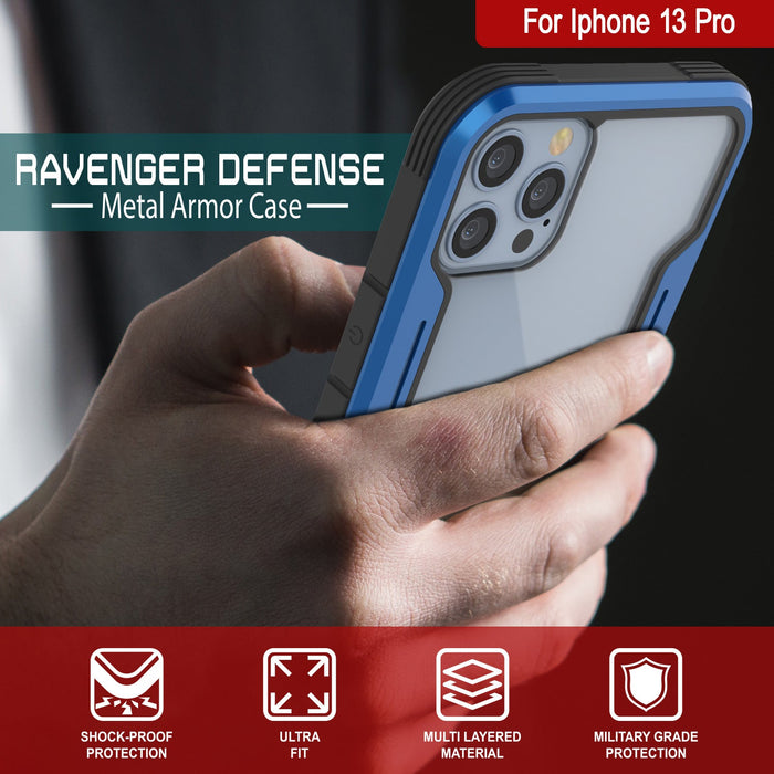 Punkcase iPhone 13 Pro ravenger Case Protective Military Grade Multilayer Cover [Navy Blue] (Color in image: Grey-Black)