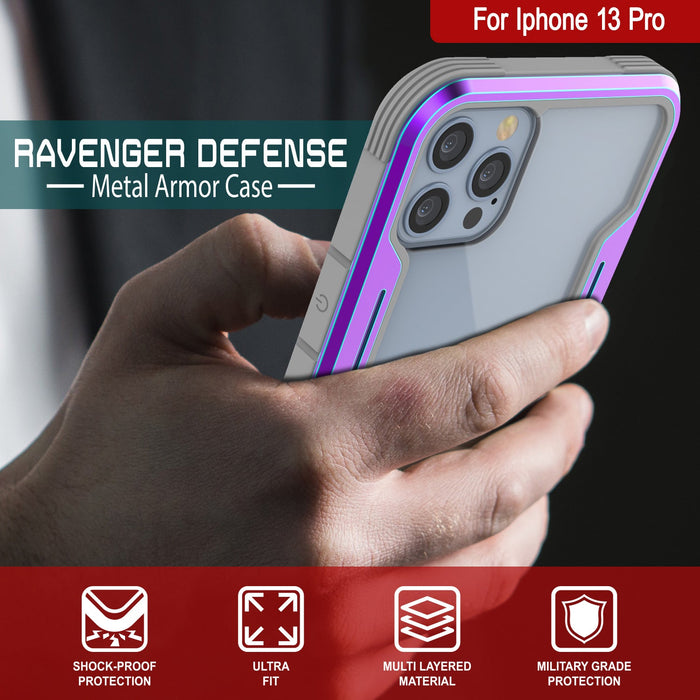 Punkcase iPhone 13 Pro ravenger Case Protective Military Grade Multilayer Cover [Rainbow] (Color in image: Red)