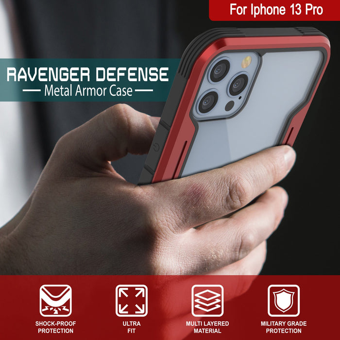 Punkcase iPhone 13 Pro ravenger Case Protective Military Grade Multilayer Cover [Red] (Color in image: Black)