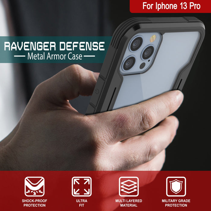 Punkcase iPhone 13 Pro ravenger Case Protective Military Grade Multilayer Cover [Black] (Color in image: Grey-Black)