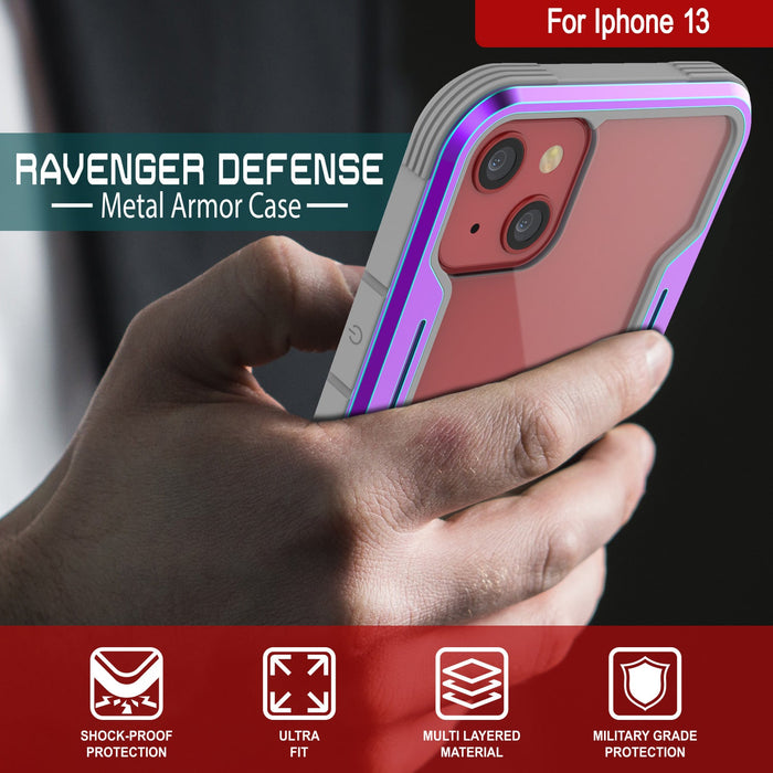 Punkcase iPhone 13 ravenger Case Protective Military Grade Multilayer Cover [Rainbow] (Color in image: Red)