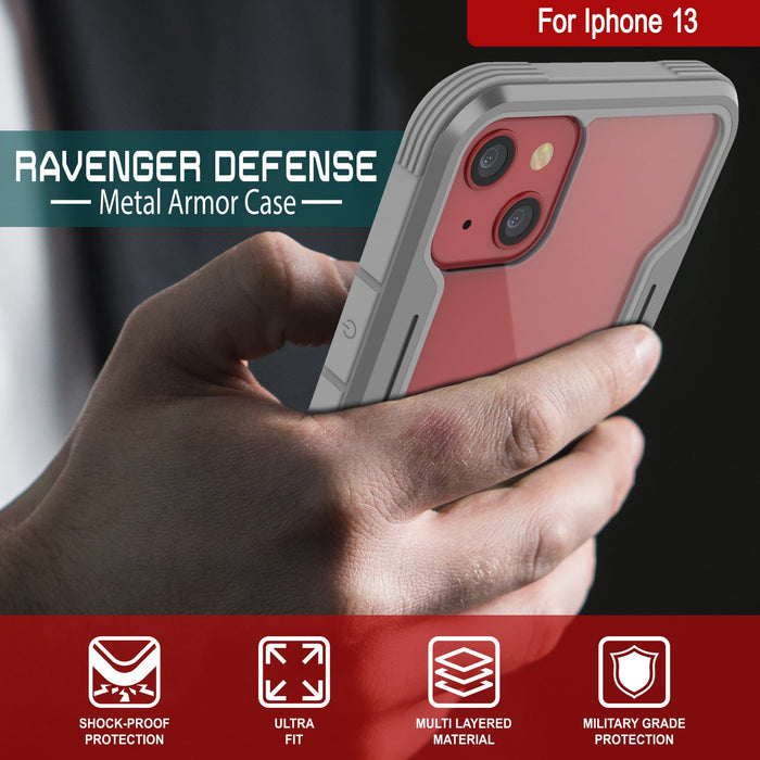 Punkcase iPhone 13 ravenger Case Protective Military Grade Multilayer Cover [Grey] (Color in image: Red)