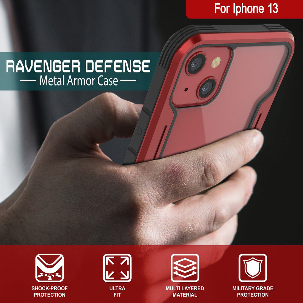Punkcase iPhone 13 ravenger Case Protective Military Grade Multilayer Cover [Red] (Color in image: Black)