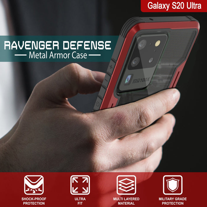 Punkcase S20 Ultra ravenger Case Protective Military Grade Multilayer Cover [Red] (Color in image: Black)