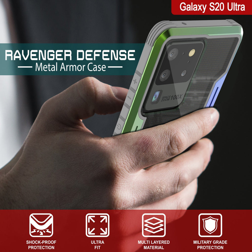 Punkcase S20 Ultra ravenger Case Protective Military Grade Multilayer Cover [Rainbow] (Color in image: Red)