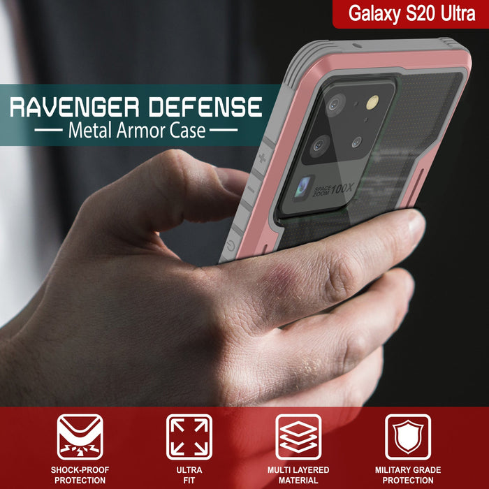 Punkcase S20 Ultra ravenger Case Protective Military Grade Multilayer Cover [Rose-Gold] (Color in image: Black)