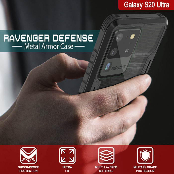 Punkcase S20 Ultra ravenger Case Protective Military Grade Multilayer Cover [Black] (Color in image: Grey-Black)