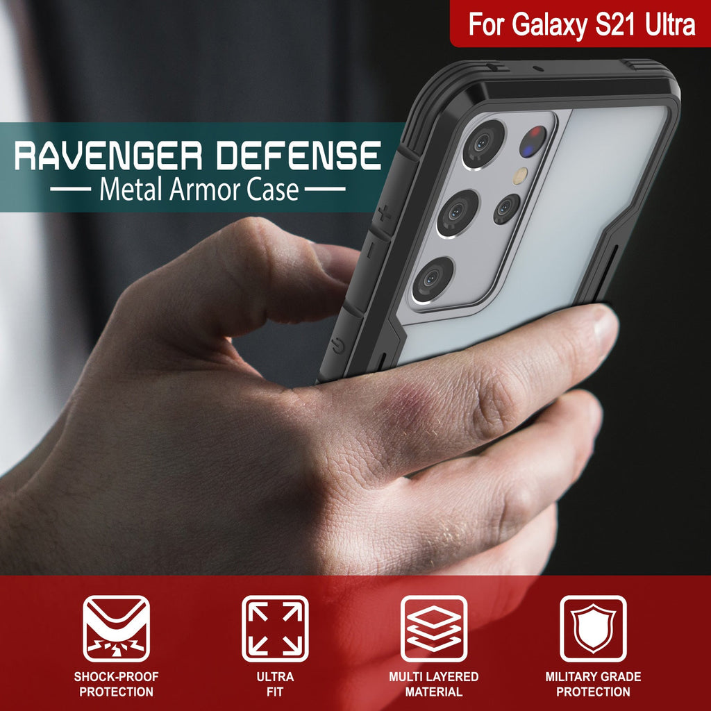 Punkcase S21 Ultra ravenger Case Protective Military Grade Multilayer Cover [Black] (Color in image: Grey-Black)