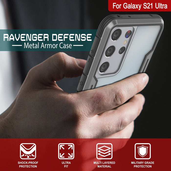 Punkcase S21 Ultra ravenger Case Protective Military Grade Multilayer Cover [Grey-Black] (Color in image: Red)