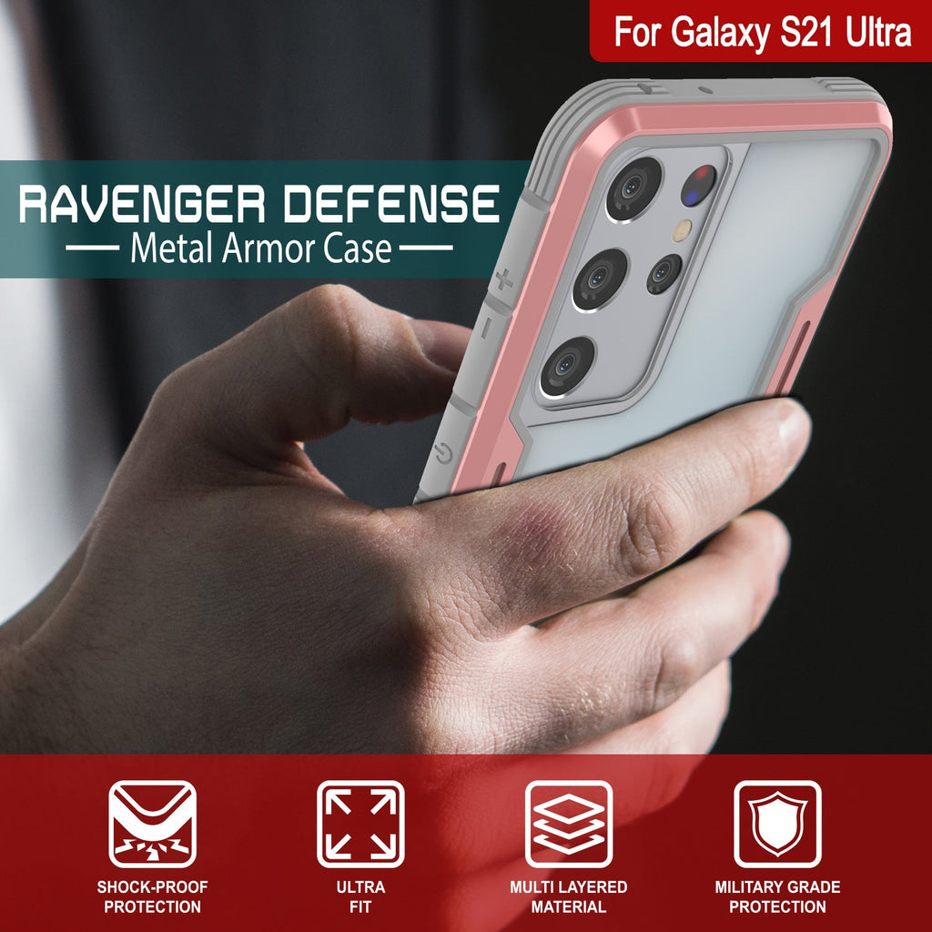 Punkcase S21 Ultra ravenger Case Protective Military Grade Multilayer Cover [Rose-Gold] (Color in image: Black)