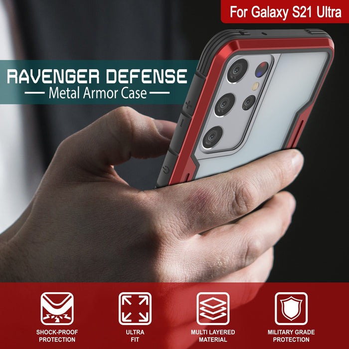 Punkcase S21 Ultra ravenger Case Protective Military Grade Multilayer Cover [Red] (Color in image: Black)