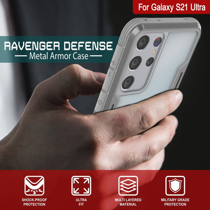 Punkcase S21 Ultra ravenger Case Protective Military Grade Multilayer Cover [Grey] (Color in image: Red)