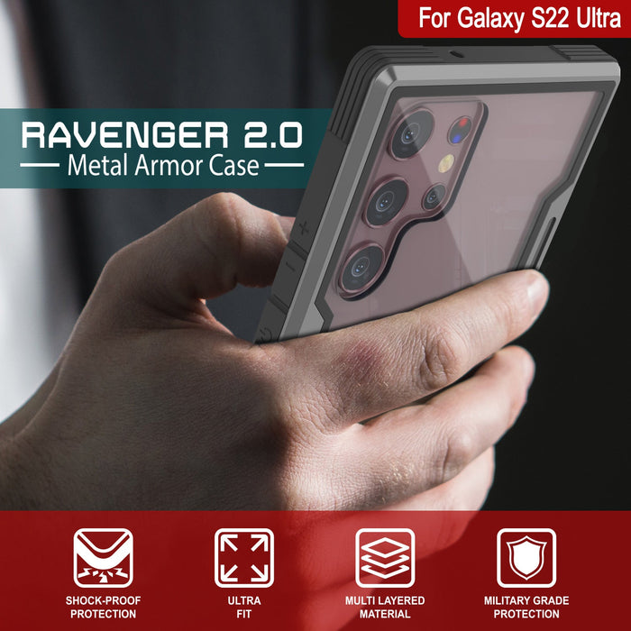 Punkcase S22 Ultra ravenger Case Protective Military Grade Multilayer Cover [Grey-Black] (Color in image: Red)