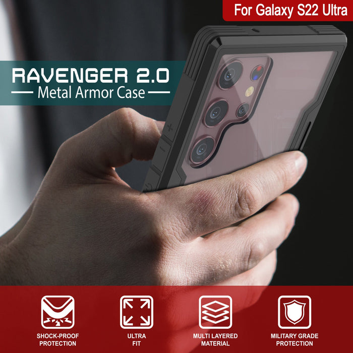 Punkcase S22 Ultra ravenger Case Protective Military Grade Multilayer Cover [Black] (Color in image: Grey-Black)