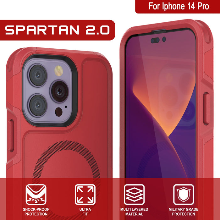 For Iphone 14 Pro SPARTAN 2.0 SHOCK-PROOF ULTRA MULTI LAYERED MILITARY GRADE PROTECTION FIT MATERIAL PROTECTION (Color in image: Pink)