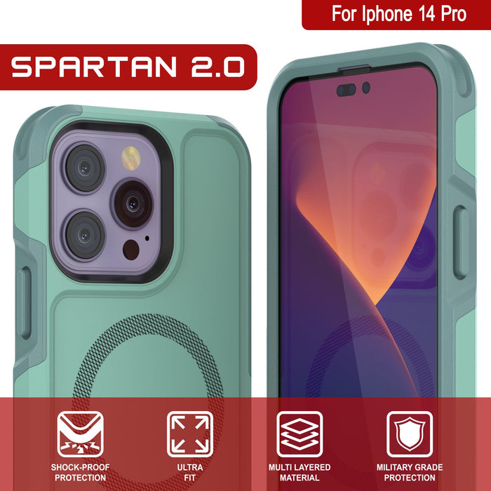 For Iphone 14 Pro SPARTAN 2.0 SHOCK-PROOF MULTI LAYERED MILITARY GRADE PROTECTION MATERIAL PROTECTION (Color in image: Pink)