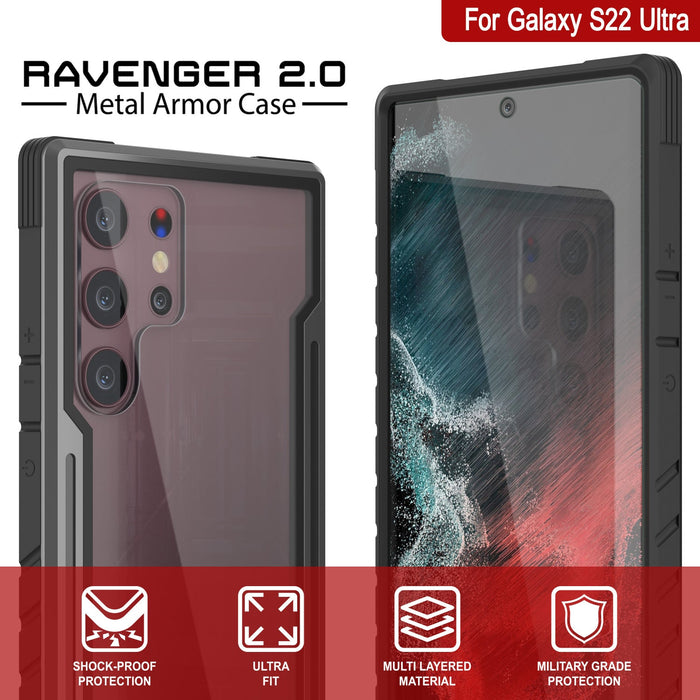 Punkcase S22 Ultra ravenger Case Protective Military Grade Multilayer Cover [Grey-Black] 