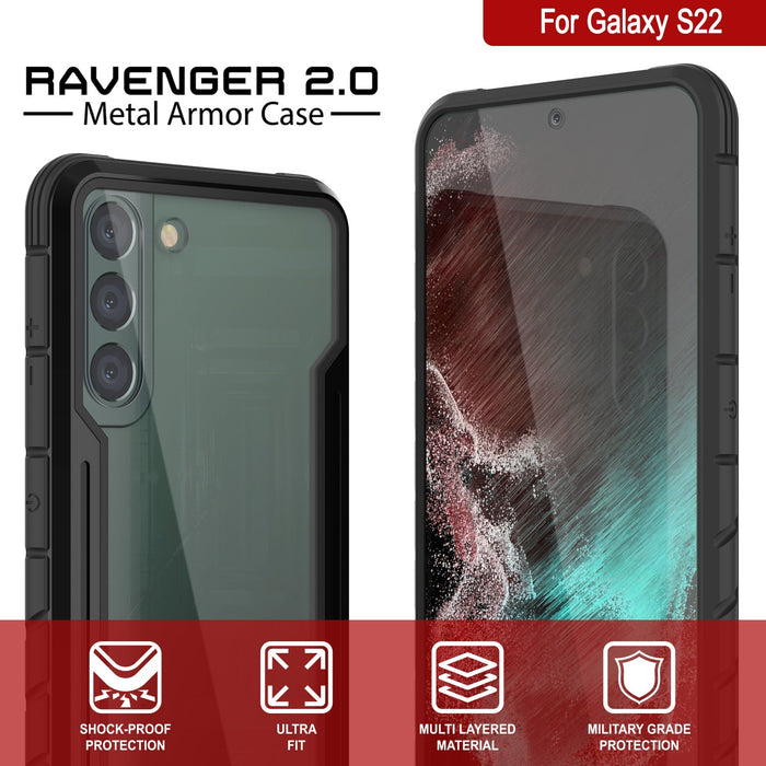Punkcase S22 ravenger Case Protective Military Grade Multilayer Cover [Black] (Color in image: Red)
